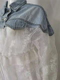 New Summer Fashion Stitching Lace Embroidery Large Size Denim Jacket Women's Coat Loose Perspective Tops Denim