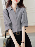 Toloer Casual Design Cotton Checker Shirt 2025 Summer New Collar Short-Sleeved Shirt Women's New