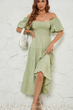 Shooting 2025 Women's Summer Solid Color High Waist Bubble Sleeves To Close Waist Dress