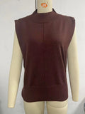Toloer New Women's Solid Color Half High Neck Sleeveless Vest Fashion Simple Knit Loose-Outfit