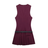 Women's Clothing 2025 Autumn And Winter New Waist Bandwidth V-Neck Sleeveless Checker Mini
