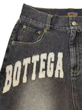Sales Wash To Make Old Fringed Loose Men's Denim Shorts Retro Letter Black Gray Shorts-Outfit