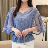 Summer New Chiffon Blouse Cotton Edge Lace Blouses Shirt Fashion Women Blouses Butterfly Flora Women Shirts Tops 4073