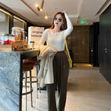 Square Collar Women's Sweater Elegant Long Sleeve Slim Sweater Knitted Bottoming Sweater Women Jumper Pull Femme