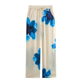 Casual Fashion Set Vertical Trousers Women's Autumn Big Flower Print