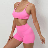 Toloer Shoulder Strap Beautiful Back Bra Peach Hip Shorts Yoga Suit Running Quick-Dry Tight Sports Fitness Suit-Outfit