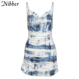 Summer Suspender Dress Sleeveless Low-cut Waist Design Tie-dye Print Fold Decoration For Women Go Out On Holiday 2023-Outfit