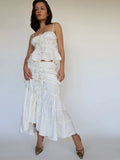 Women Y2K Vintage 2Pcs Outfits Bow Knot Tie-up Bandage Ruched Camisole+Elastic Long Fishtail Skirt Streetwear Sets-Outfit