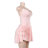 Open Back Strap Ruffled Layered Mini Dress-Outfit