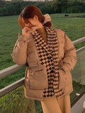 2022 Winter Oversized Woolen Tweed Patchwork Women Jacket Warm Down Parka Oversized Outwear Women Windproof Basic