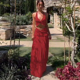 New Women's Fashion Sexy V-Neck Hanging Neck Sling Wooden Ear Dress Two