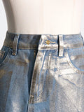 Toloer 2024 New Street Trend Wind Hot Gold Design Sense A Line Skirt Fashion High Waist Show Skinny Denim Skirt-Outfit