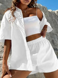 Linen Two Piece Set Women Summer Casual Joggers Shirt Top Vacation Shorts Set Suit Beach 2023 Outfits Tracksuit Matching-Outfit