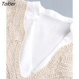 Women Fashion V Neck Lace Crochet Patchwork White Mini Dress Female Chic Long Sleeve Lace Up A Line Vestidos