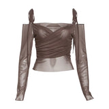 2023 Summer New Women's Fashion Pure Color Slings Sexy Bare Back Repair Umbilly Long-Sleeved