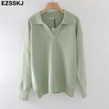 Autumn Winter casual chic v-neck oversize thick Sweater pullovers Women 2021 loose elegant Sweater Pullover female Long