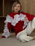 Lace Decoration Design Feeling Against The Color Of The Collar Long Sleeve Leisurely Loose Plus Velvet Top