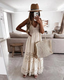 Women's Dress Casual Lace Splicing Sleeveless Long