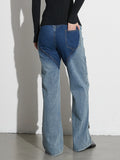 Toloer Jeans Female Autumn 2024 New Niche Wind Contrast Color Twist Hollow Out Metal Buckle Wide Leg Long-Outfit