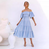 Summer New Bubble Sleeves Folded High-Waisted Dress Women Do Not Have