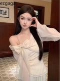 Blouse Women Bowknot Off Shoulder Flare Sleeve Elegant Fairy Slash Neck Spring Summer Tops Ladies Fashion Shirts Chic-Outfit