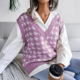 Toloer And Autumn New Sweater Women Casual Knitting Vest Thousand Bird Case Jacket Women's