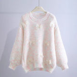 Autumn And Winter New Style Lazy Wind Soft Waxy Sweet Sweater Gentle Style Handmade Three-Dimensional Flower Sweater Head Girl-Outfit