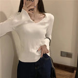 Waxy Polo Neckline Sweater Slim And Slim Vintage Sweater Women Wear A Bottomed Blouse With Long Sleeves In Early Autumn-Outfit