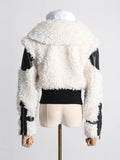 Toloer Autumn / Winter New Niche Fashion Design Sense Pu Skin Splicing Short Lamb Wool Jacket Fashion Coat Female-Outfit