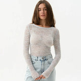 Autumn And Winter Women's New Fashion Round Neck Sexy Perspective Long Sleeves Bottoming Shirt