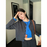 Autumn Thin High-End Design Splicing Fake Two Knitted Cardigan High-Waist Loose Half-Dress