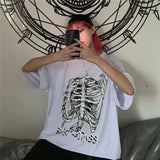 t-shirt female goth Top y2k Harajuku tops retro print skull bone Loose t-shirts with short sleeve anime graphic