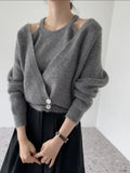 Retro Lazy Loose Knitted Cardigan Women's Autumn New Minority Foreign Style Sweater Harness Vest Two-Piece Set-Outfit
