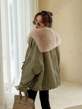 2022 Winter Parka Women Fluffy Faux Fur Coat Short Windbreaker Jacket Wool Liner Warm Parka Fur Collar Warm Snow