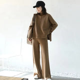 Knitting Set 2025 New Female Ocean Gas Open-Fork Sweater Wide Leg Pants Fashion Autumn And Winter Two
