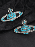 Rhinestone Planet Design Earring-Outfit