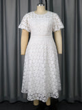 Large-Size Collar Lace Bubble Sleeve Dress High Waist-Repair A Party Evening Dress