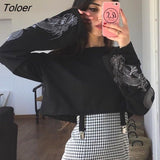 2023 Autumn Crop Sweatshirt Dragon Print Long Sleeve Korean Fashion Pullover Black Casual Gothic Streetwear