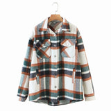 2022 Korean Slim Splicing All Match Outwear Vintage Thick Plaid Jacket Women Autumn Winter Casual Loose Long Sleeve Wool