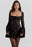 Long Sleeve Lace Square Neck Mini Dress-Outfit