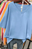 100% Cotton M-6XL T Shirt Solid V Neck Tshirt Short Sleeve Women's Top Basic Summer Couple Oversized T
