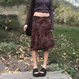 Toloer Girl Printed Lace Stitching Skirt Retro Low Waist A Place Irregular Short Skirt-Outfit