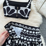 Knitted Set Women's Sleeveless Vest + Mid-Long Half-Dress Senior Geathed