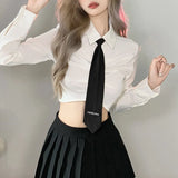 Station 2022 Autumn New Women's Solid Color Chromic Collar Fashion Tie Umbilled Long-Sleeved
