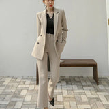 Fashion 2 Piece Set Women Blazer Set Double-Breasted Slim Jacket Pants Suit Office Ladies Work Female