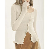Sexy Irregular Pullovers Women V-neck Split Ruched Designer Knitted Sweater Ladies Elegant Slim Jumpers Autumn Chic