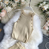 Women Soild Button Hollow Out Thin Knitted Tank Tops Female Girls Double Breasted Knit Sleeveless Sweater