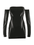 Off Shoulder Black Long Sleeve Mini Dress-Outfit