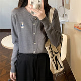 And Autumn Short Coat New Inner Match Sweater Jacket Bear Long Sleeve Cardigan Women's Lazy Wind Sweater Woman-Outfit
