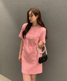 Toloer Chic Thin Tweed Small Short Sleeved Dress Female Summer New Royal Sister Small Sweet Wind Short Skirt-Outfit